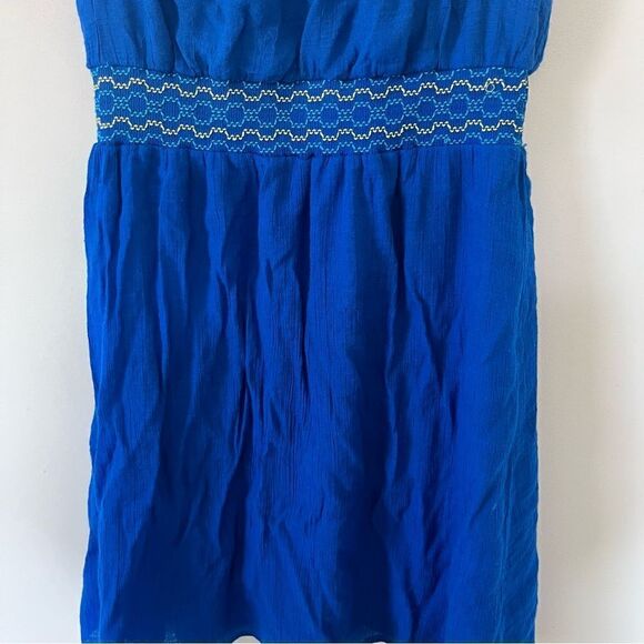 AB Studio Royal Blue Sleeveless Crepe Embroidered Waistband Dress - Picture 7 of 7